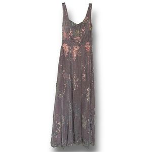 The Enchanting Long Lilac Pink Slit Dress with Flower Sequins